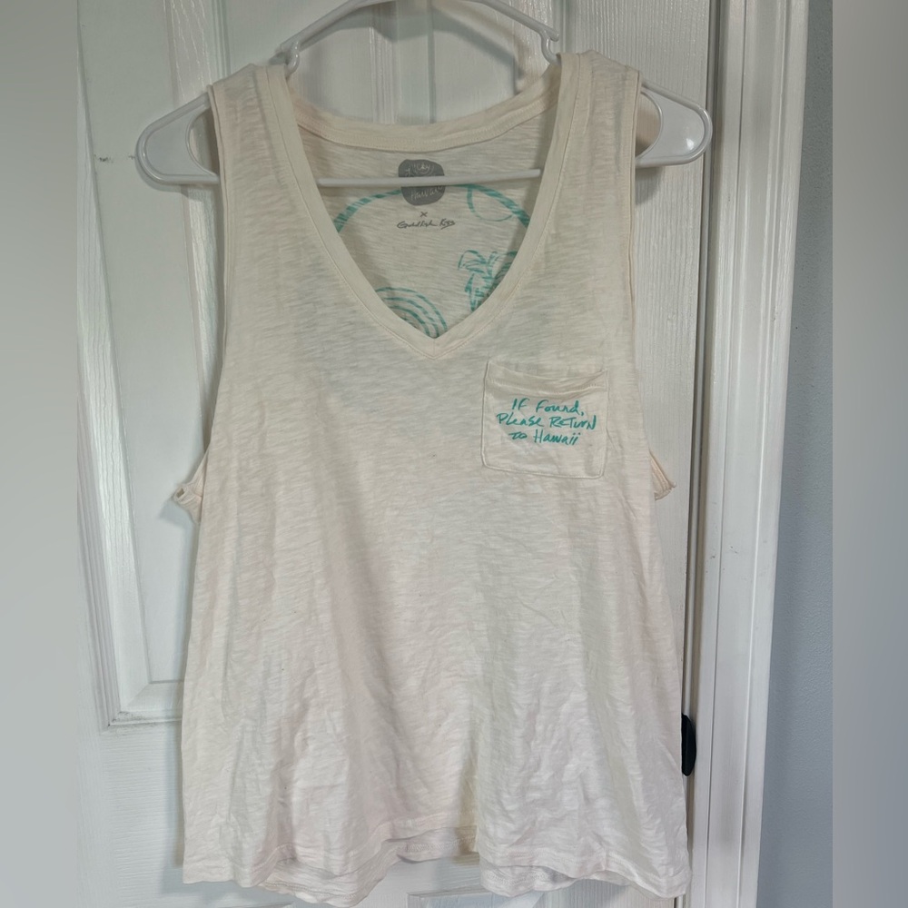 Lucky We Live Hawaii x Goldfish Kiss If Found Tank Top in Cream. Size Large!